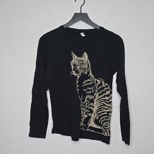 Marüshka Hand Printed Long Sleeve Cat Shirt Size Medium